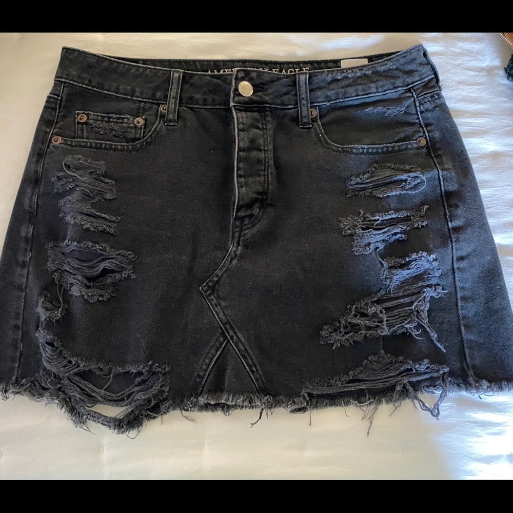 American Eagle Distressed Black Jean Skirt
